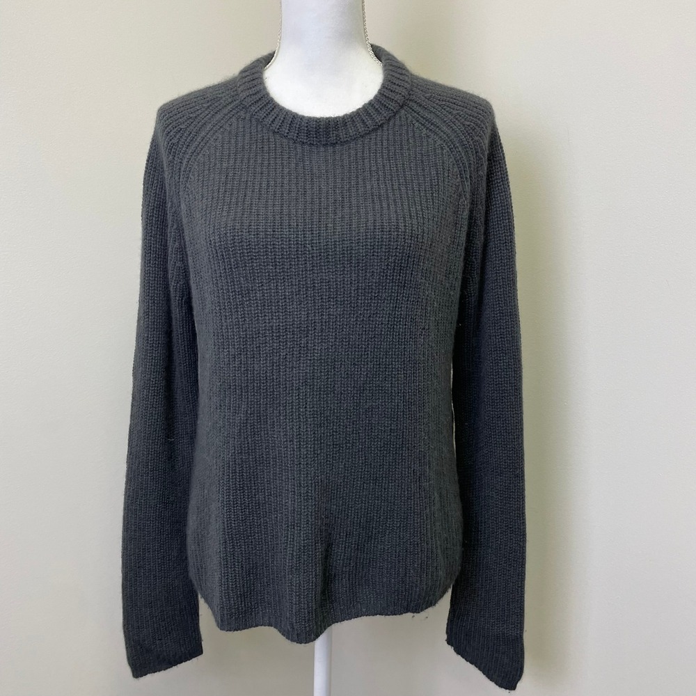 Jenni Kayne Fisherman Sweater XL Charcoal Gray 100% Cashmere Ribbed Crewneck